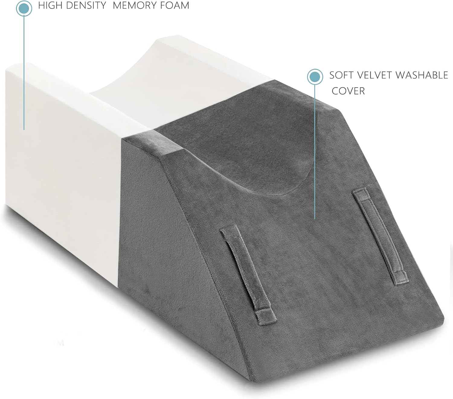 Leg Elevation Pillow for Leg/Knee Surgery Recovery, Memory Foam Leg Pillow with Velvet Washable Cover, Grey